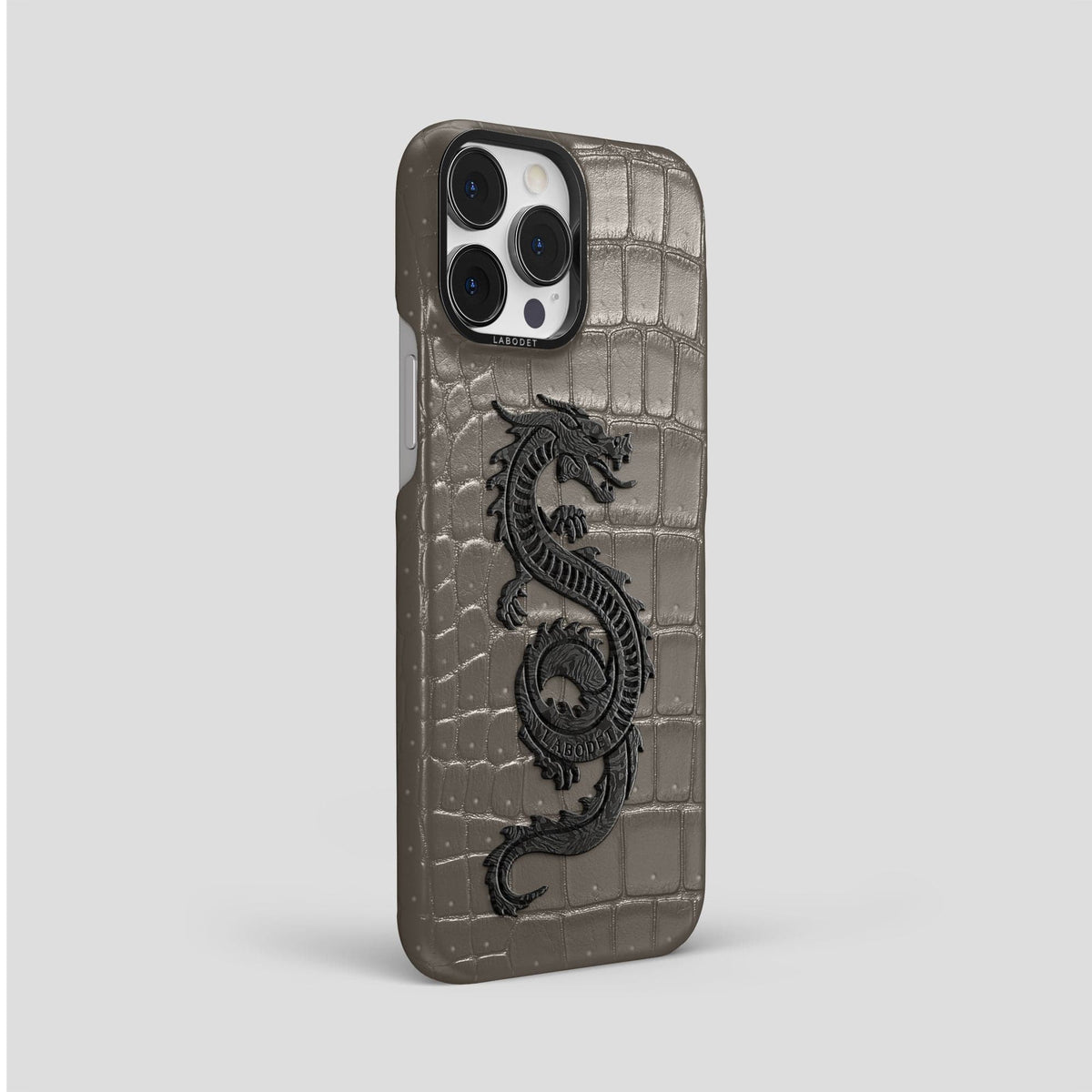 Lava-Stone iPhone 15 Pro Max Classic Case Porosus Crocodile with Black Metal -2 | Lava-Stone-Black