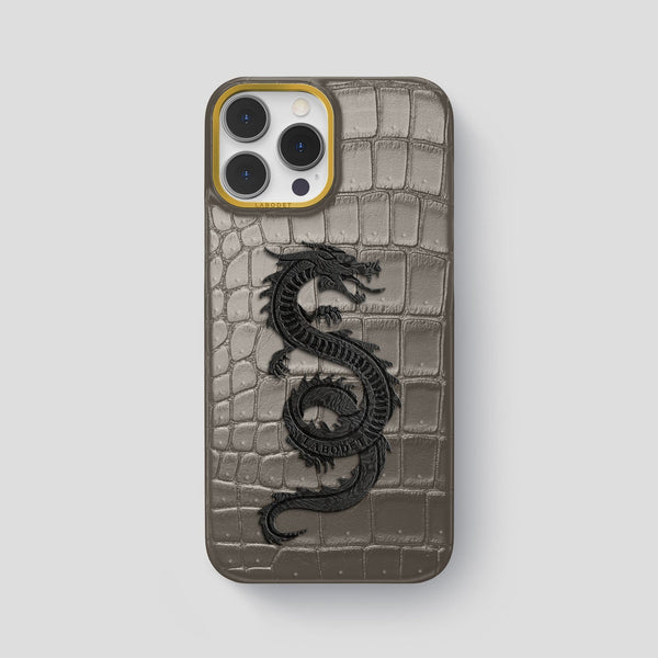 Classic Case with Carbon Dragon For iPhone 15 Pro Max In Porosus Crocodile