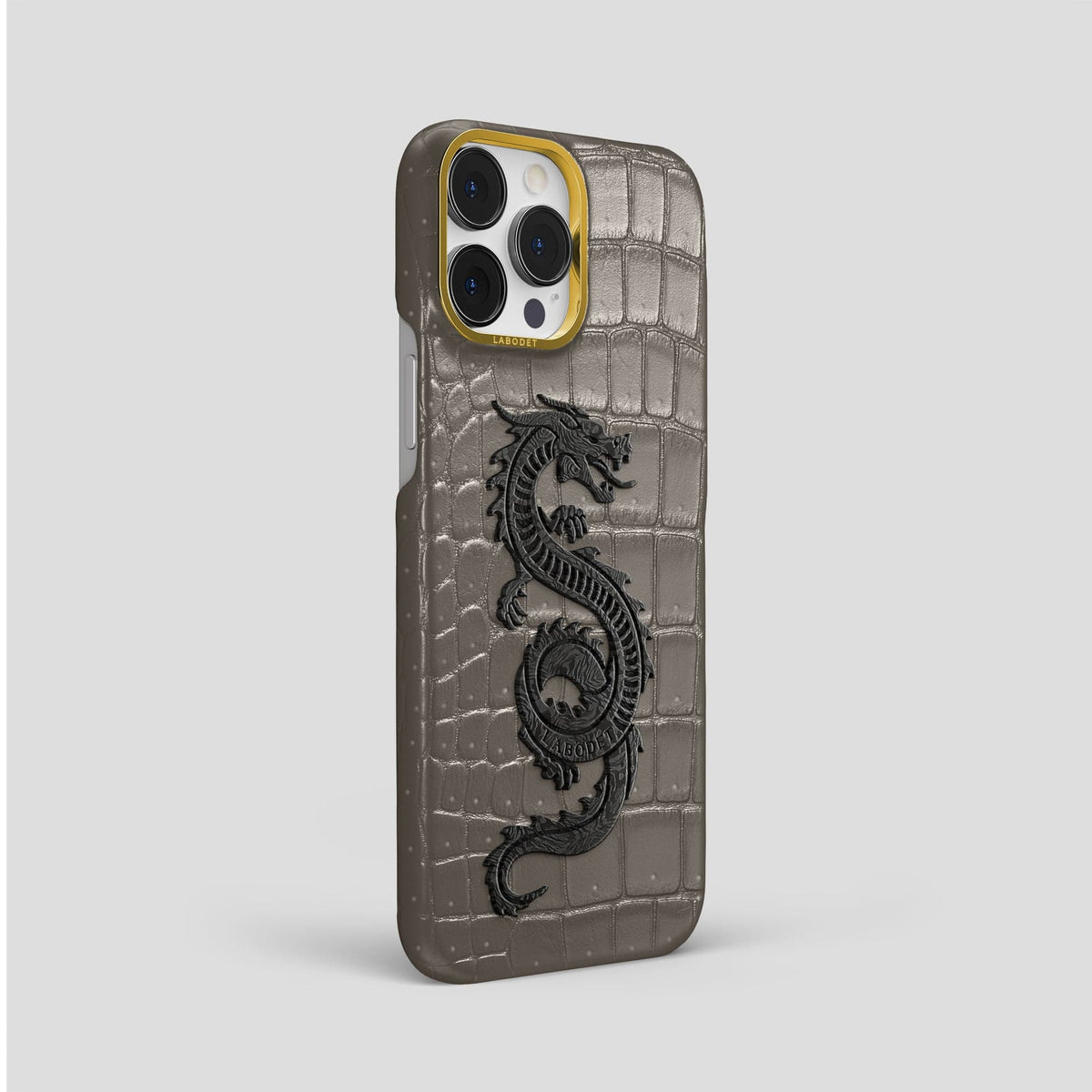 Lava-Stone iPhone 15 Pro Max Classic Case Porosus Crocodile with Gold Metal -2 | Lava-Stone-Gold