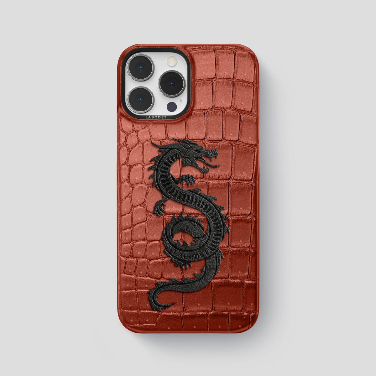 Mahogany-Brown iPhone 15 Pro Max Classic Case Porosus Crocodile with Black Metal -1 | Mahogany-Brown-Black