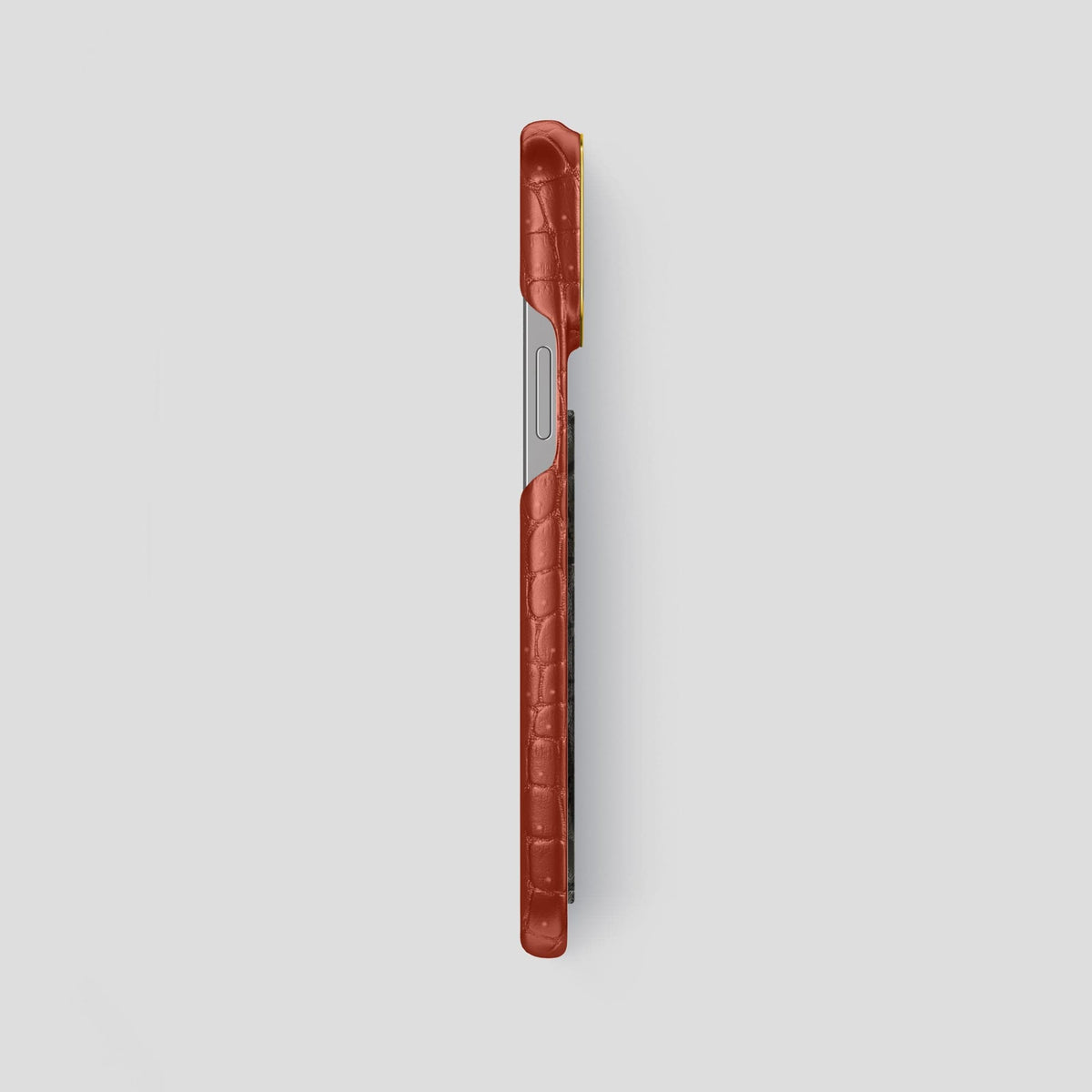 Mahogany-Brown iPhone 15 Pro Max Classic Case Porosus Crocodile with Gold Metal -3 | Mahogany-Brown-Gold