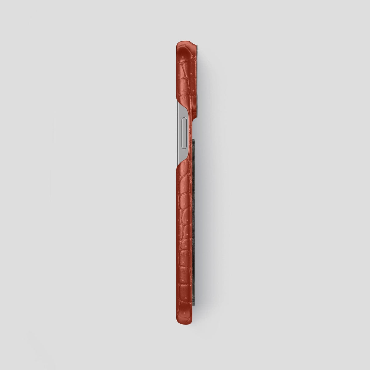 Mahogany-Brown iPhone 15 Pro Max Classic Case Porosus Crocodile with Steel Metal -3 | Mahogany-Brown-Steel