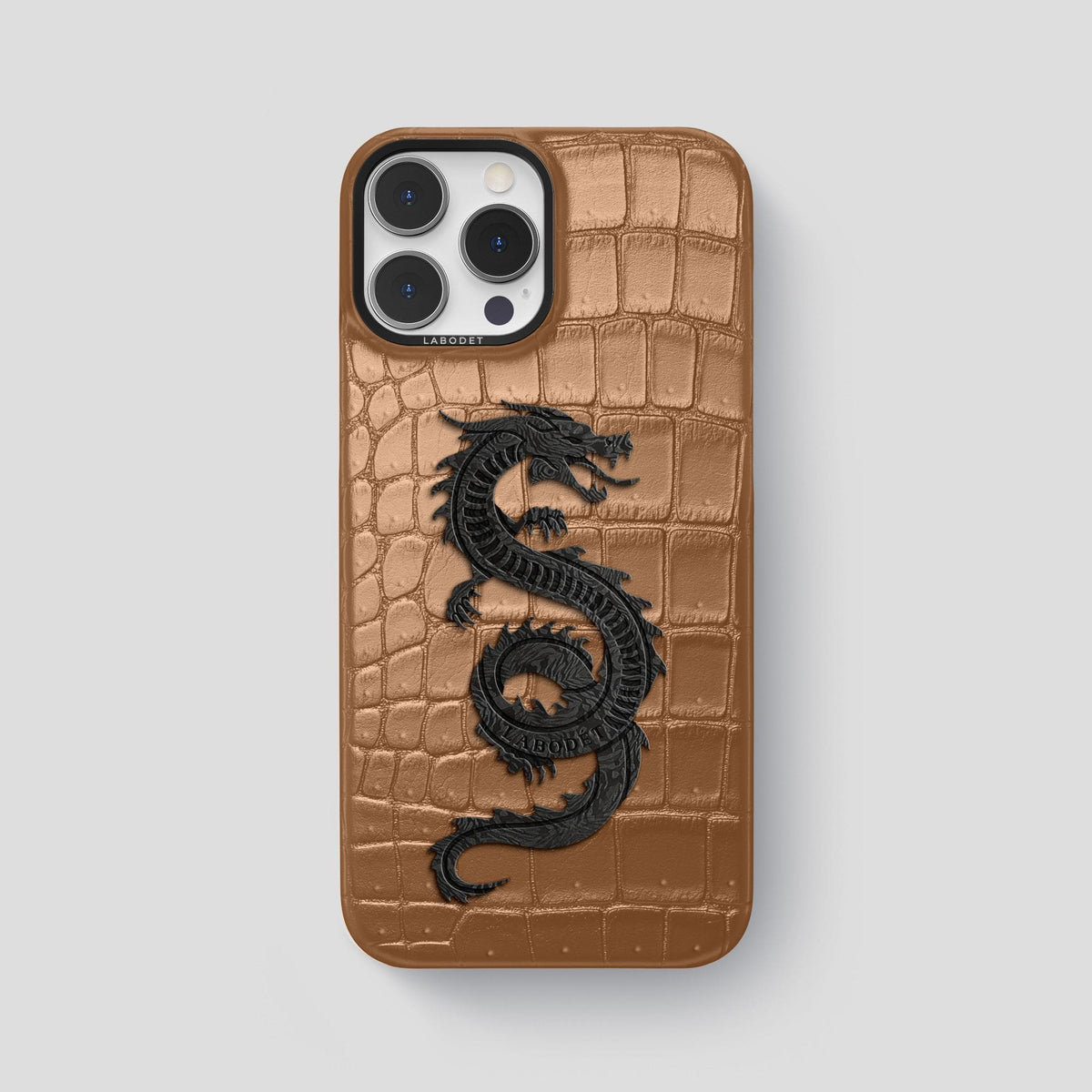 Milk-Chocolate iPhone 15 Pro Max Classic Case Porosus Crocodile with Black Metal -1 | Milk-Chocolate-Black