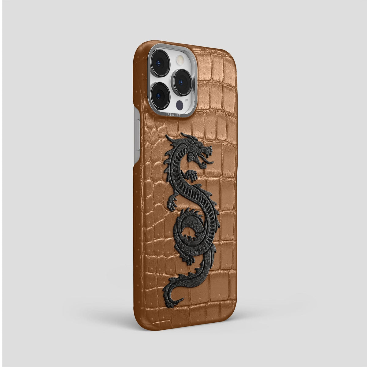 Milk-Chocolate iPhone 15 Pro Max Classic Case Porosus Crocodile with Steel Metal -2 | Milk-Chocolate-Steel