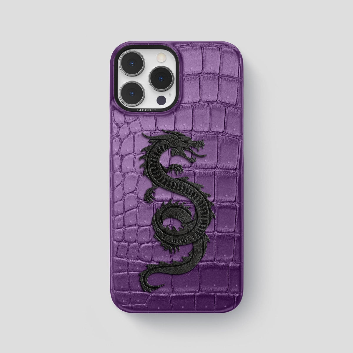 Purple iPhone 15 Pro Max Classic Case Porosus Crocodile with Black Metal -1 | Purple-Black