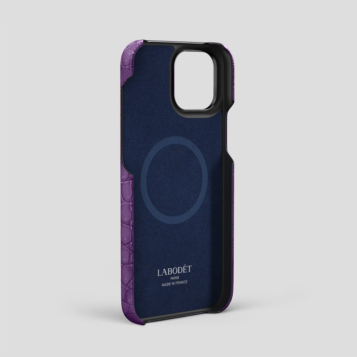 Purple iPhone 15 Pro Max Classic Case Porosus Crocodile with Black Metal -4 | Purple-Black
