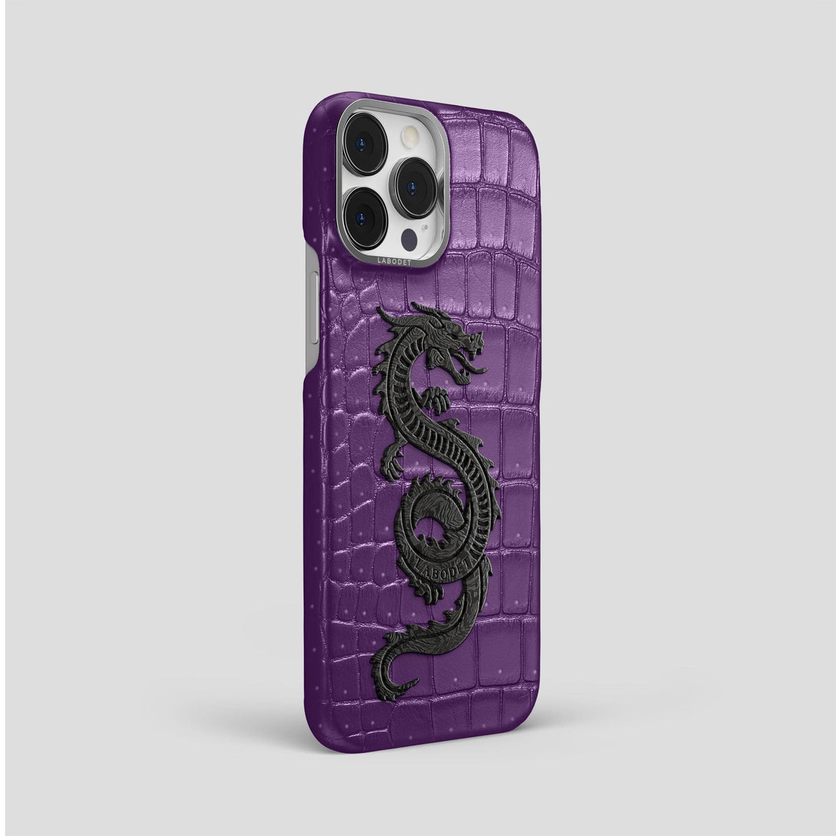 Purple iPhone 15 Pro Max Classic Case Porosus Crocodile with Steel Metal -2 | Purple-Steel