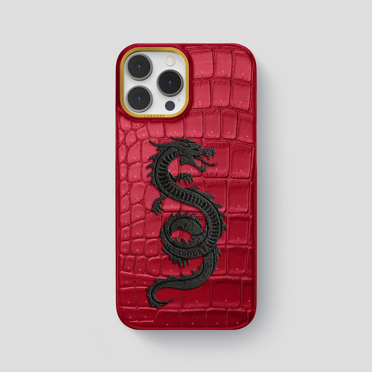 Burgundy iPhone 15 Pro Max Classic Case Porosus Crocodile with Gold Metal -1 | Burgundy-Gold