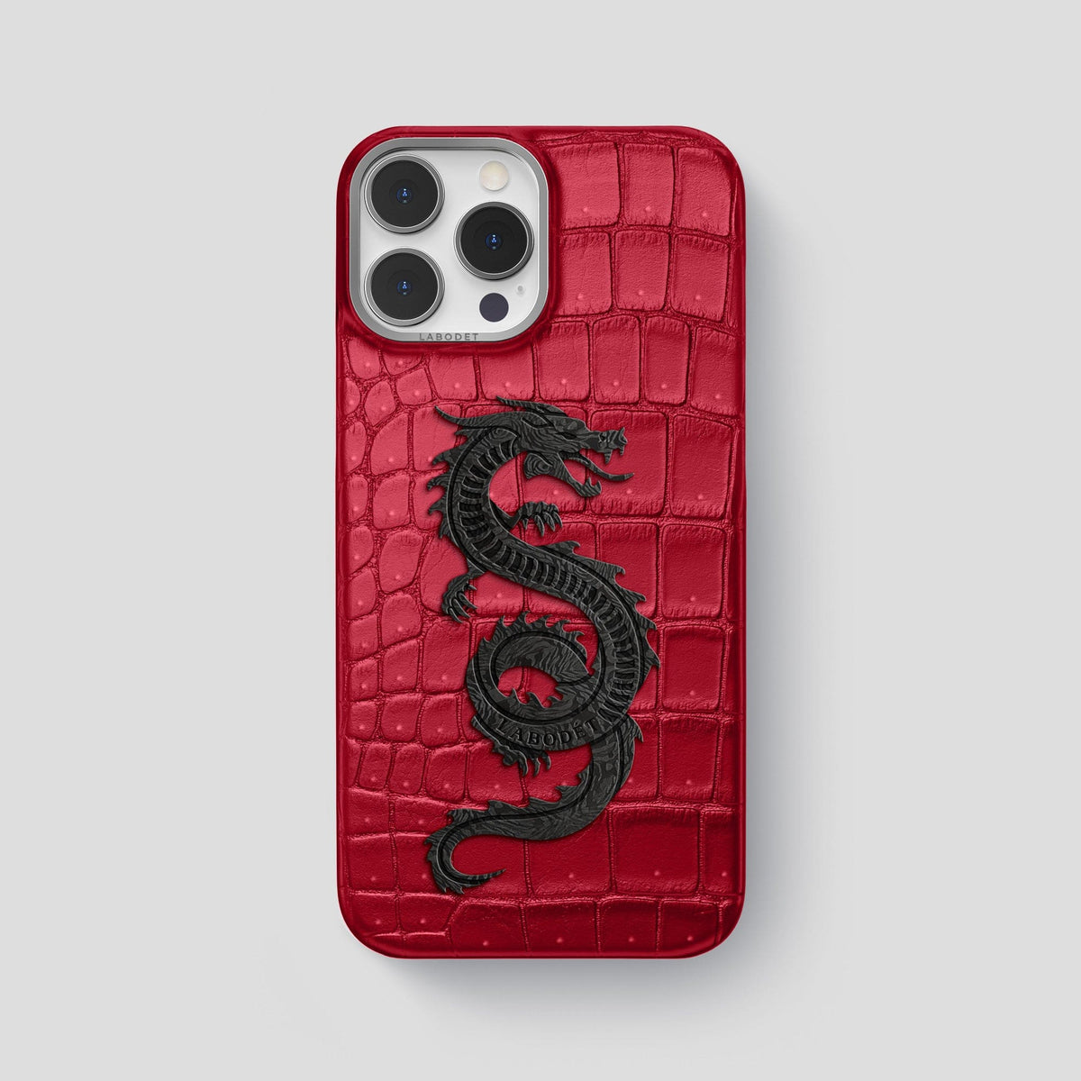 Burgundy iPhone 15 Pro Max Classic Case Porosus Crocodile with Steel Metal -1 | Burgundy-Steel