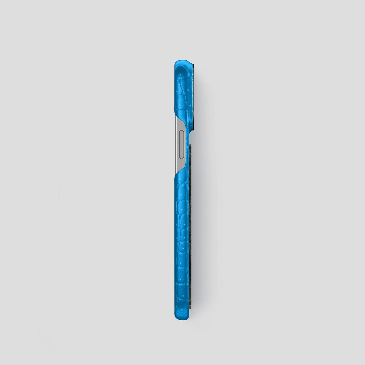 Blue-Lagoon iPhone 15 Pro Classic Case Porosus Crocodile with Black Metal -3 | Blue-Lagoon-Black