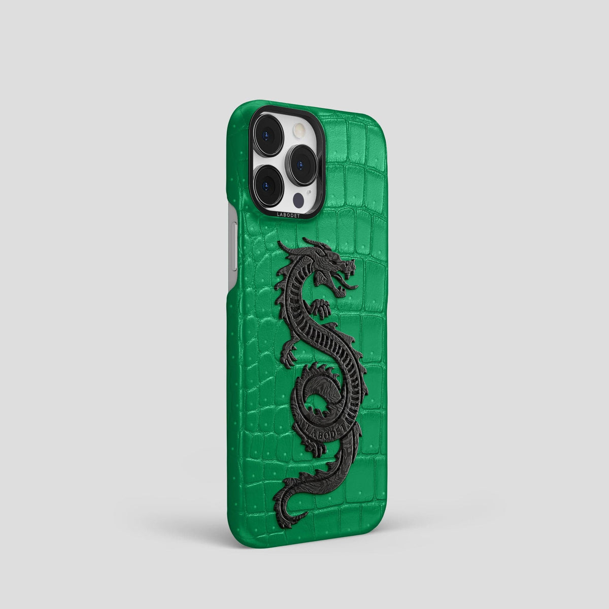 Cactus-Green iPhone 15 Pro Classic Case Porosus Crocodile with Black Metal -2 | Cactus-Green-Black