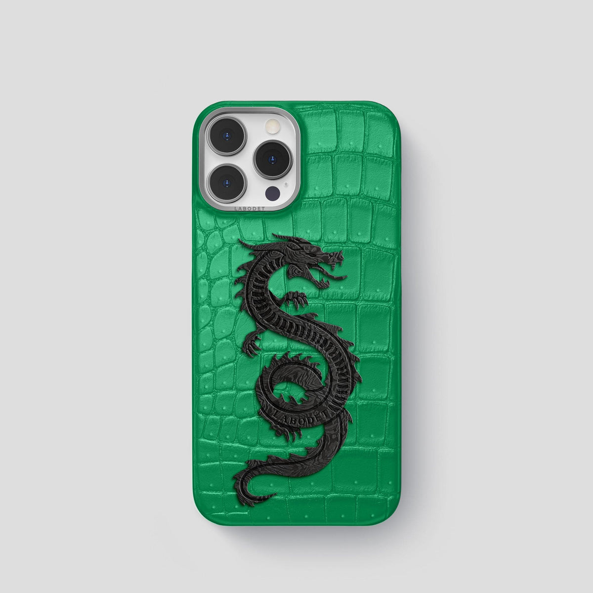 Cactus-Green iPhone 15 Pro Classic Case Porosus Crocodile with Steel Metal -1 | Cactus-Green-Steel