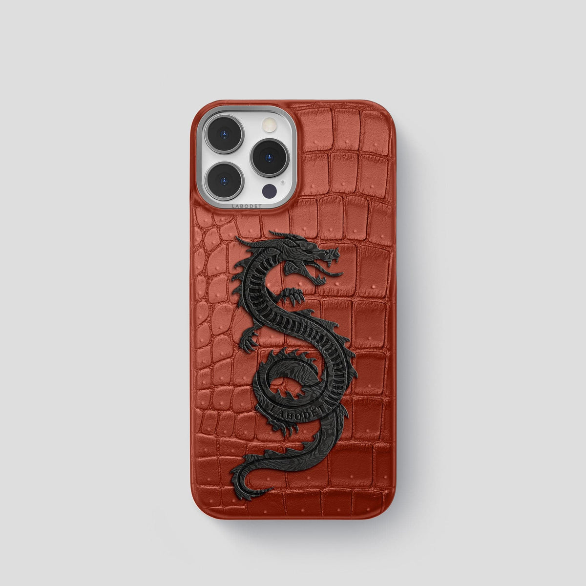 Mahogany-Brown iPhone 15 Pro Classic Case Porosus Crocodile with Steel Metal -1 | Mahogany-Brown-Steel