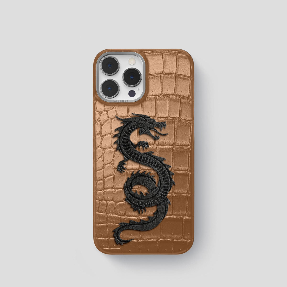 Milk-Chocolate iPhone 15 Pro Classic Case Porosus Crocodile with Steel Metal -1 | Milk-Chocolate-Steel