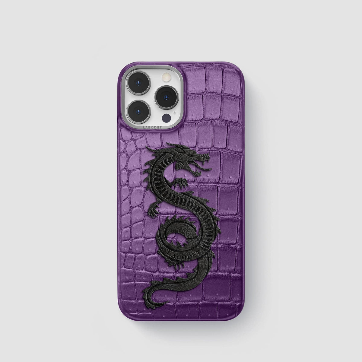 Purple iPhone 15 Pro Classic Case Porosus Crocodile with Steel Metal -1 | Purple-Steel