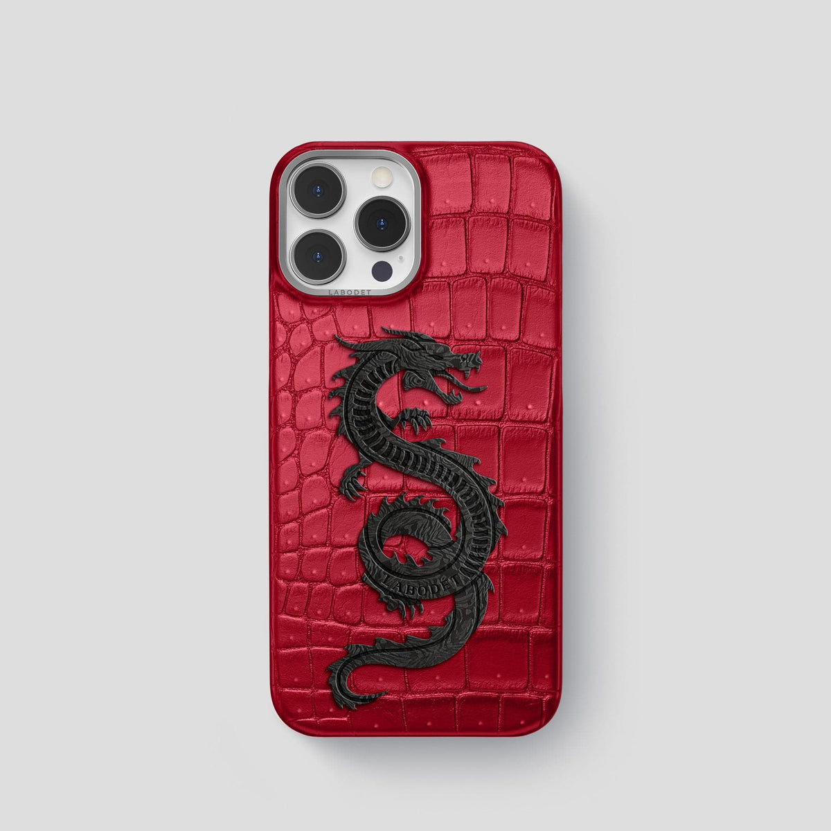 Burgundy iPhone 15 Pro Classic Case Porosus Crocodile with Steel Metal -1 | Burgundy-Steel