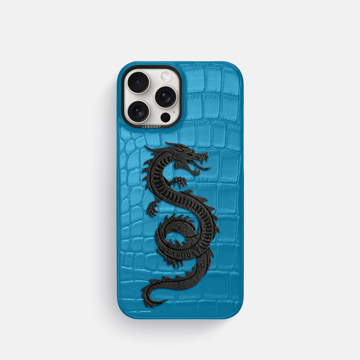 Curaçao-Blue iPhone 16 Pro Classic Case Alligator with Black Metal -1 | Curaçao-Blue-Black