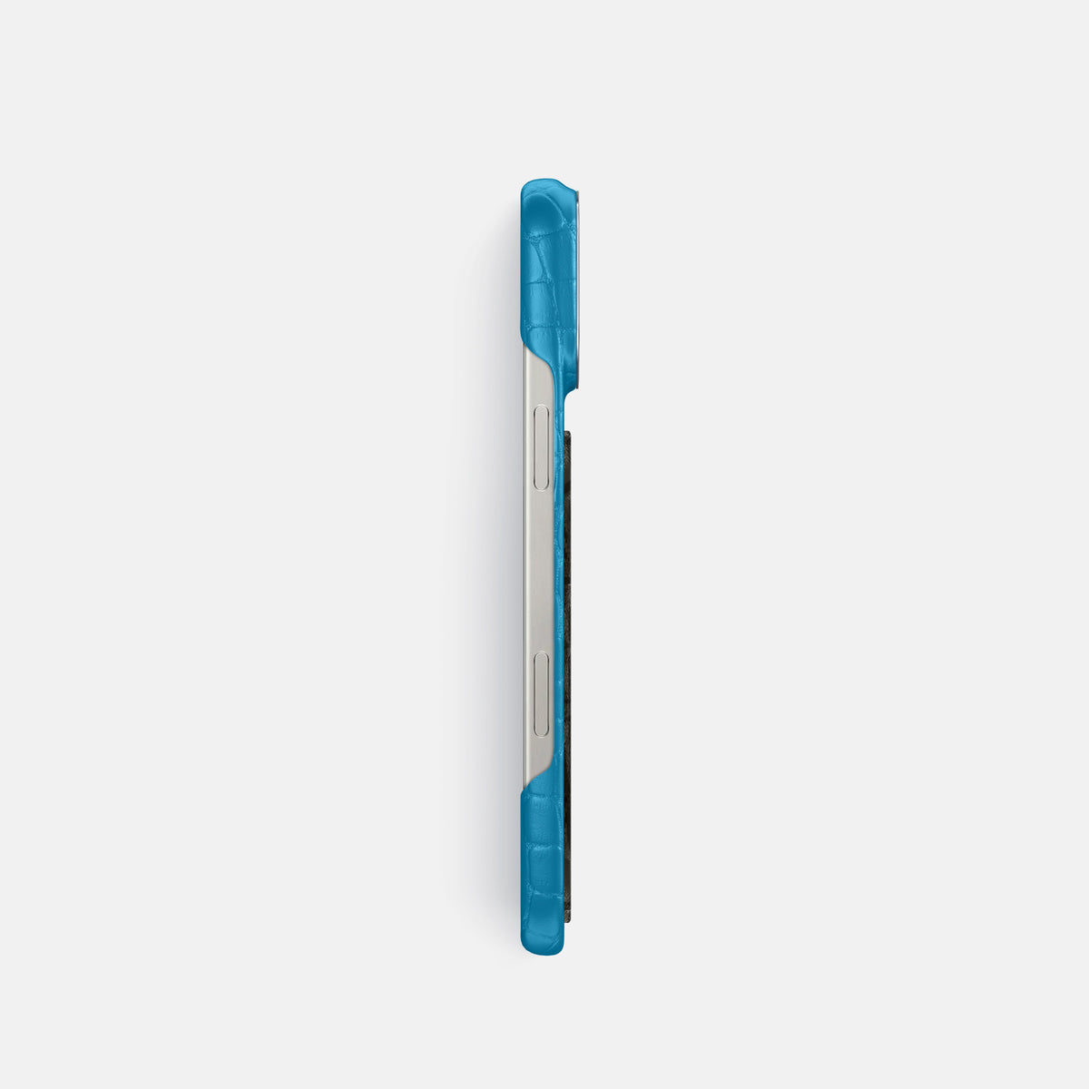 Curaçao-Blue iPhone 16 Pro Classic Case Alligator with Steel Metal -3 | Curaçao-Blue-Steel