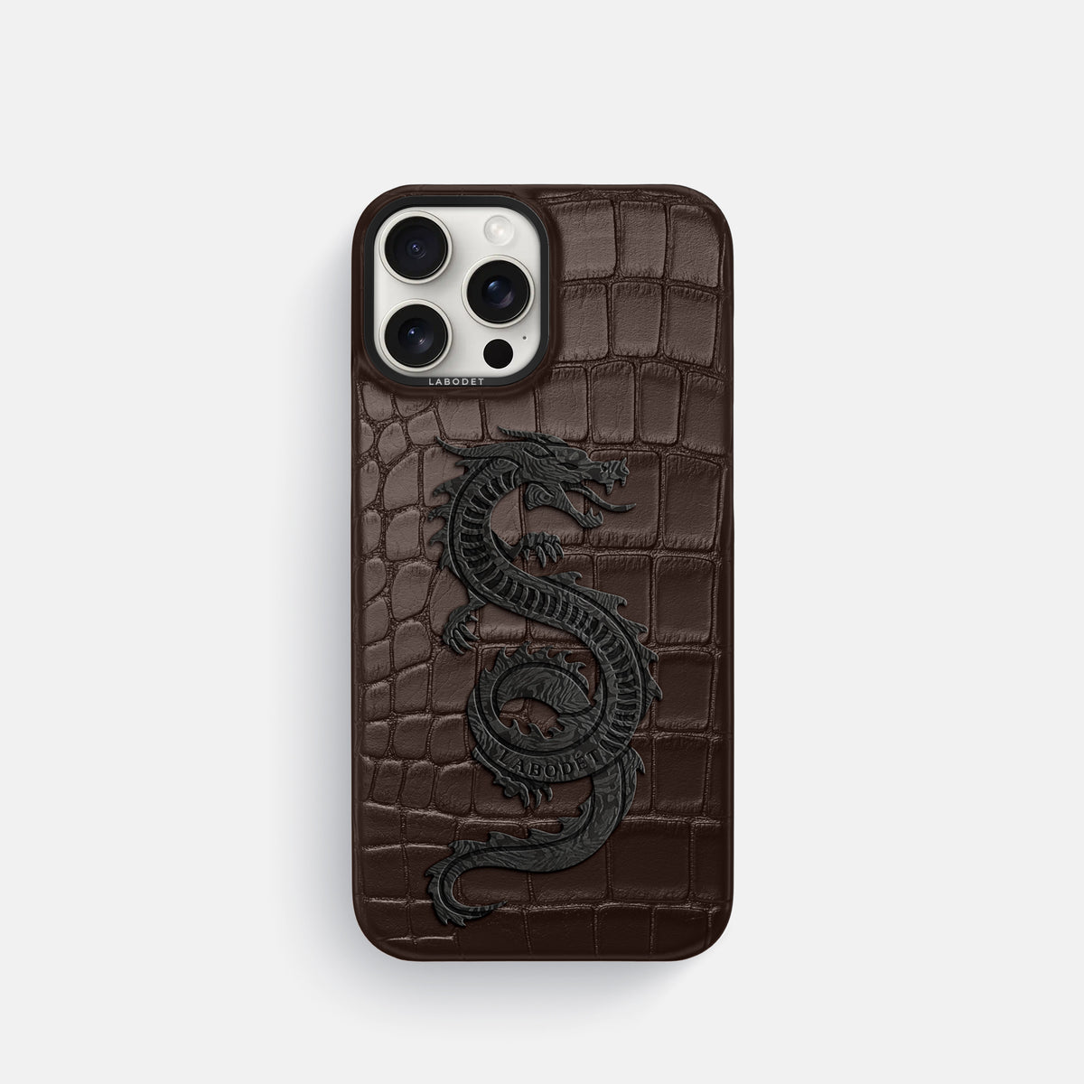 Dark-Brown iPhone 16 Pro Classic Case Alligator with Black Metal -1 | Dark-Brown-Black
