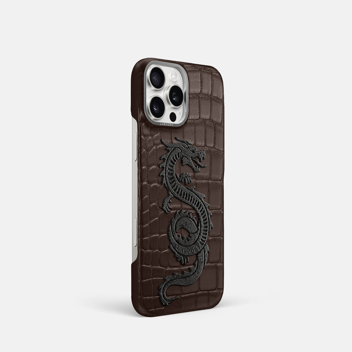 Dark-Brown iPhone 16 Pro Classic Case Alligator with Steel Metal -2 | Dark-Brown-Steel
