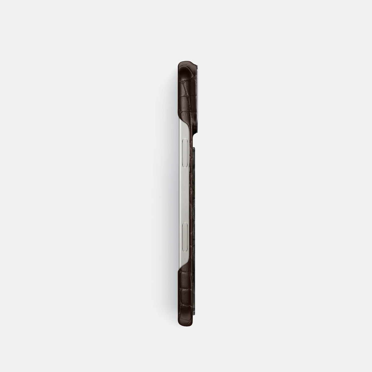 Dark-Brown iPhone 16 Pro Classic Case Alligator with Steel Metal -3 | Dark-Brown-Steel