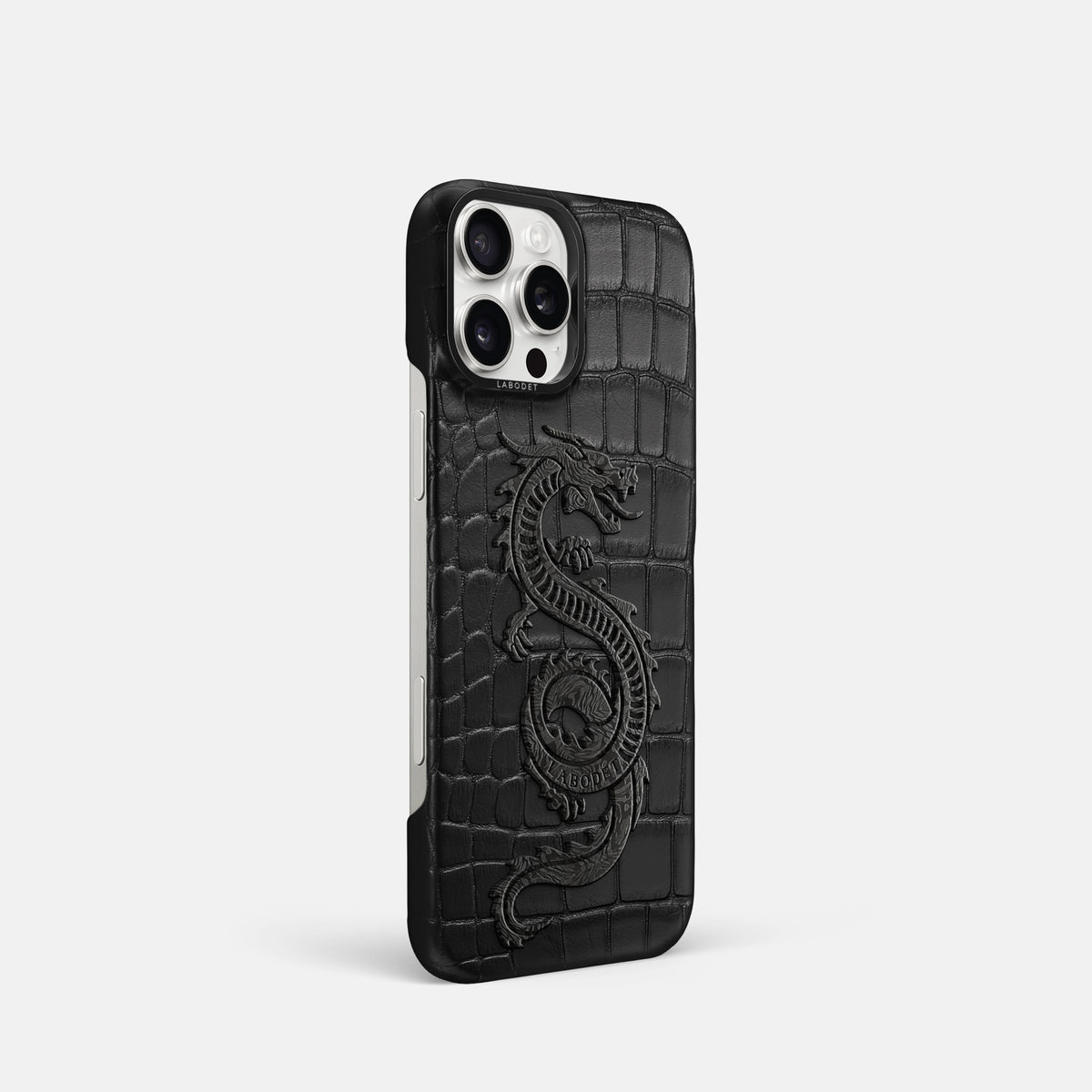 Black iPhone 16 Pro Classic Case Alligator with Black Metal -2 | Black-Black
