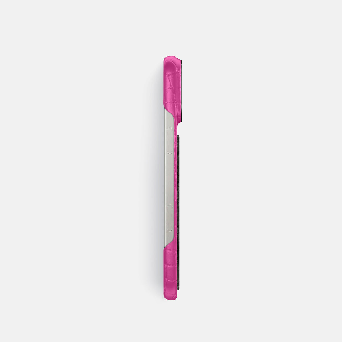 Fuchsia iPhone 16 Pro Classic Case Alligator with Black Metal -3 | Fuchsia-Black