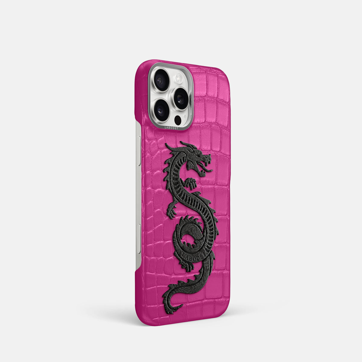 Fuchsia iPhone 16 Pro Classic Case Alligator with Steel Metal -2 | Fuchsia-Steel