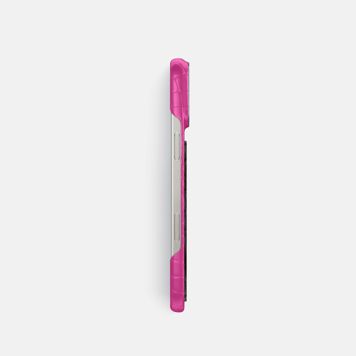 Fuchsia iPhone 16 Pro Classic Case Alligator with Steel Metal -3 | Fuchsia-Steel
