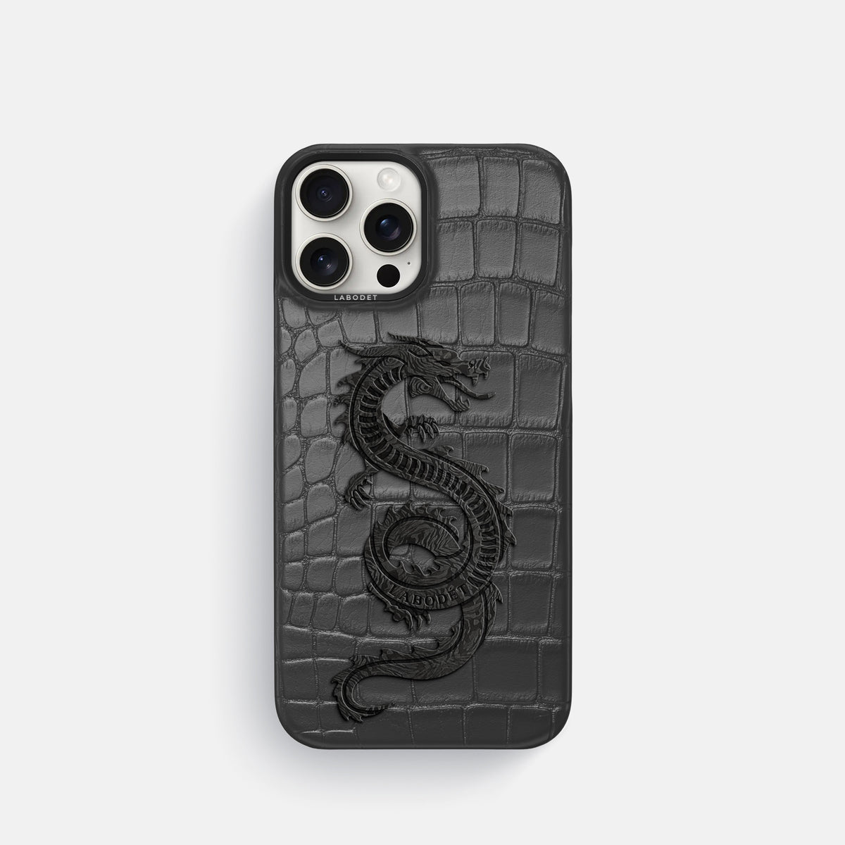 Grey iPhone 16 Pro Classic Case Alligator with Black Metal -1 | Grey-Black