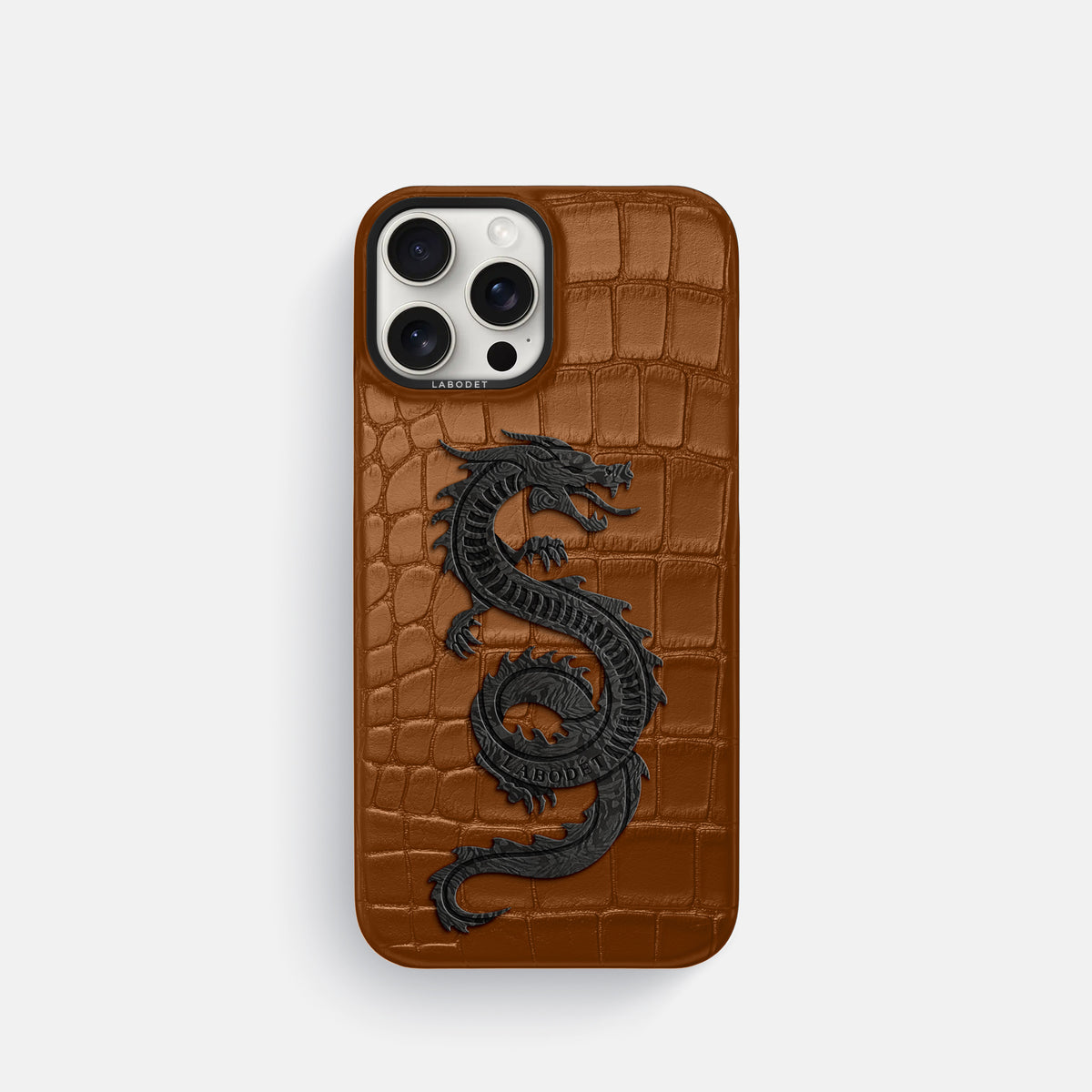 Honey iPhone 16 Pro Classic Case Alligator with Black Metal -1 | Honey-Black