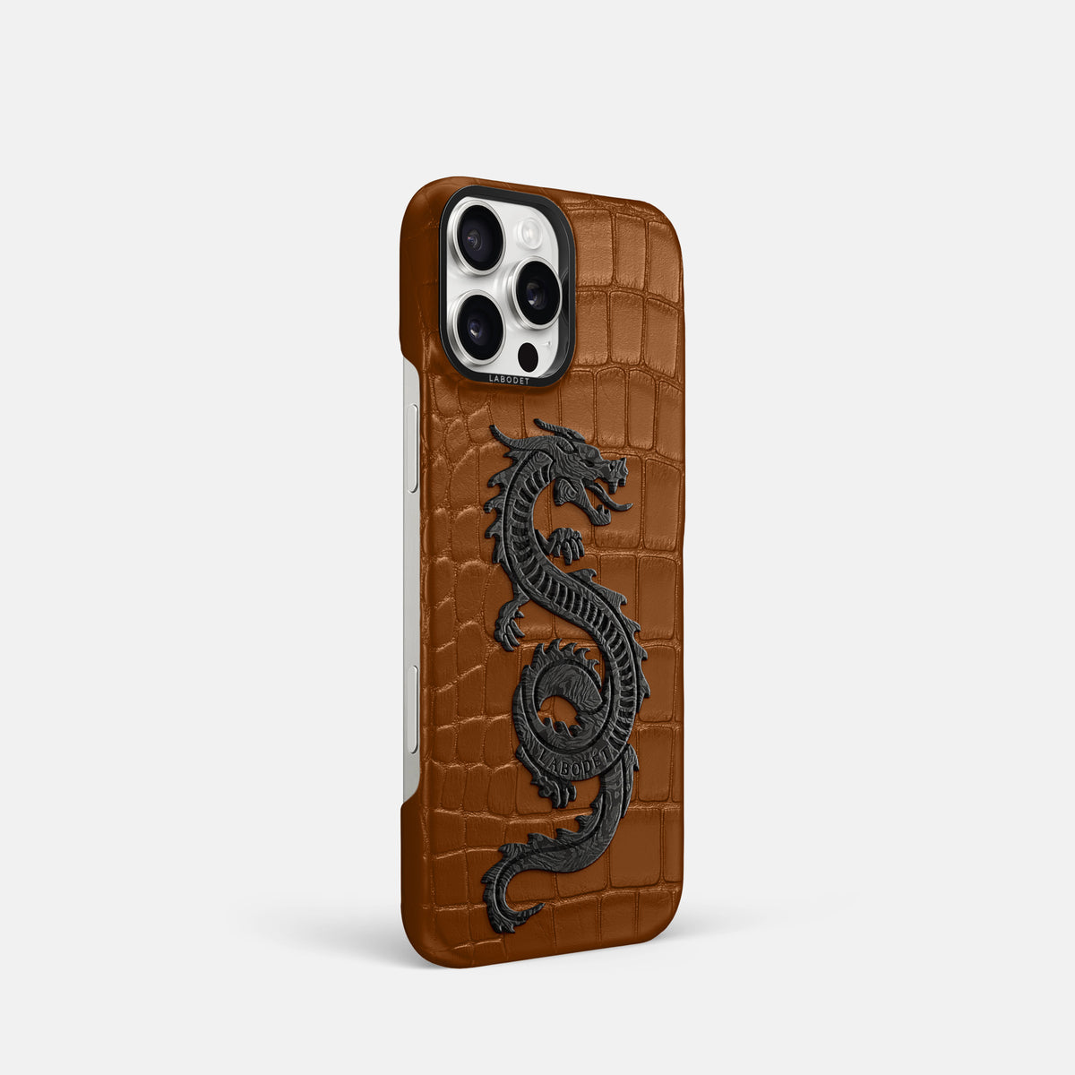 Honey iPhone 16 Pro Classic Case Alligator with Black Metal -2 | Honey-Black