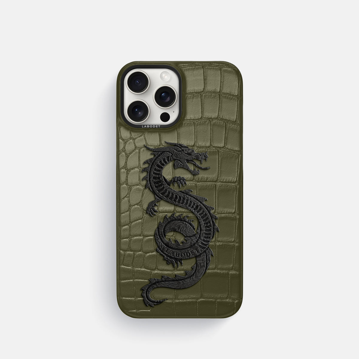 Kaki-Green iPhone 16 Pro Classic Case Alligator with Black Metal -1 | Kaki-Green-Black