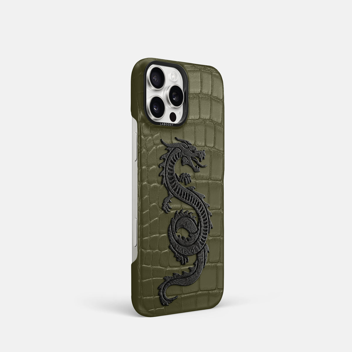 Kaki-Green iPhone 16 Pro Classic Case Alligator with Black Metal -2 | Kaki-Green-Black