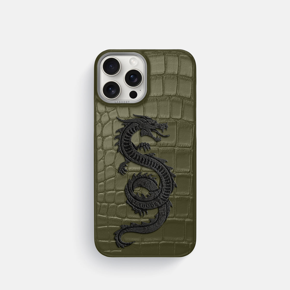 Kaki-Green iPhone 16 Pro Classic Case Alligator with Steel Metal -1 | Kaki-Green-Steel