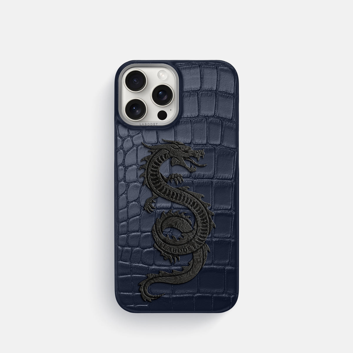 Navy Blue iPhone 16 Pro Classic Case Alligator with Steel Metal -1 | Navy-Blue-Steel