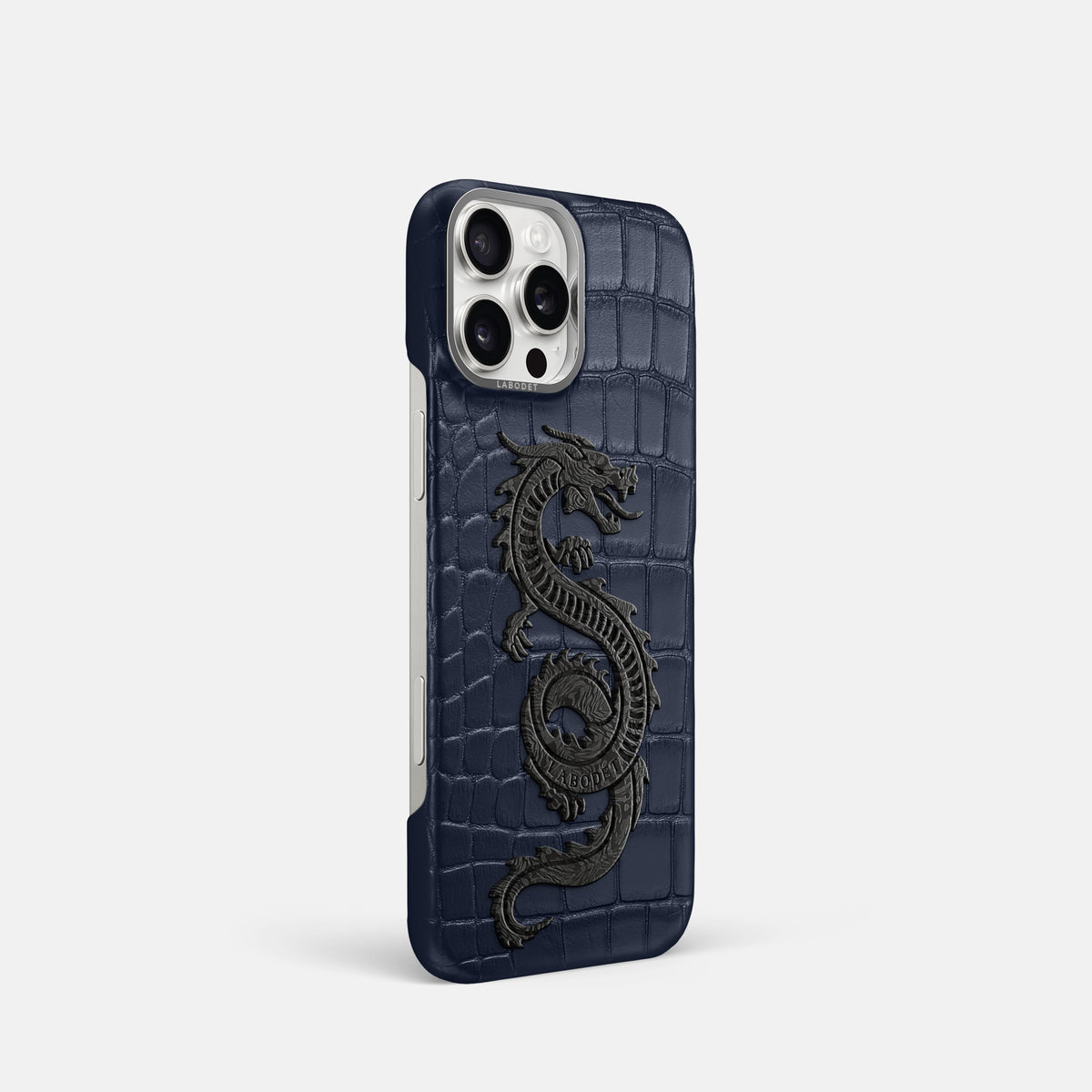 Navy Blue iPhone 16 Pro Classic Case Alligator with Steel Metal -2 | Navy-Blue-Steel