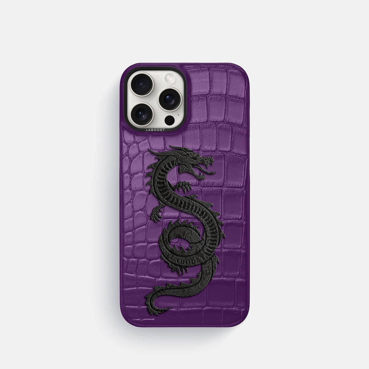 Purple iPhone 16 Pro Classic Case Alligator with Black Metal -1 | Purple-Black
