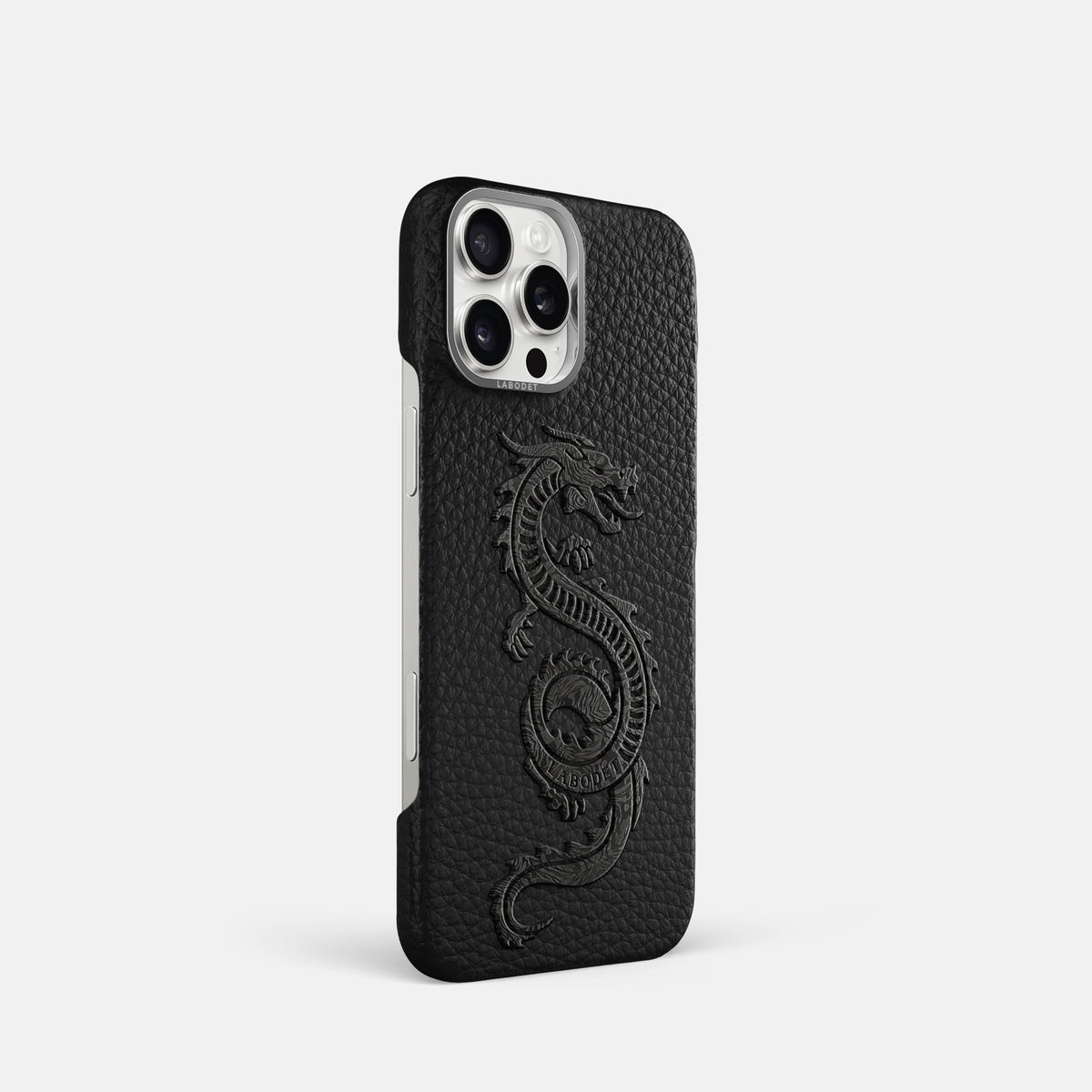Black iPhone 16 Pro Classic Case Calf with Steel Metal -2 | Black-Steel