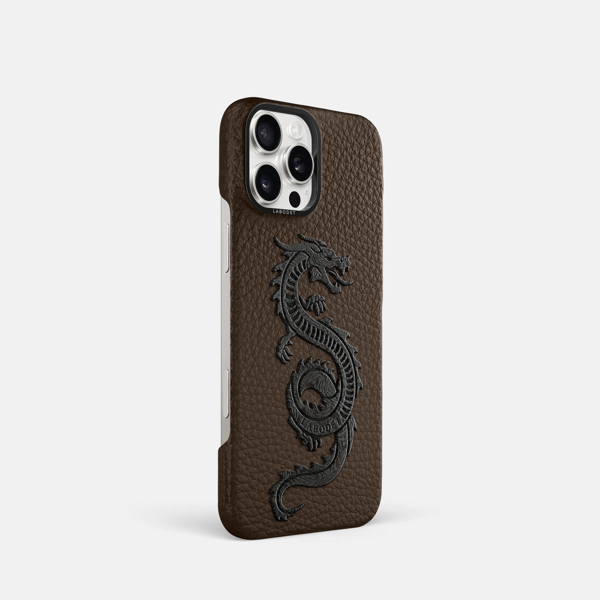 Dark Brown iPhone 16 Pro Classic Case Calf with Black Metal -2 | Dark-Brown-Black
