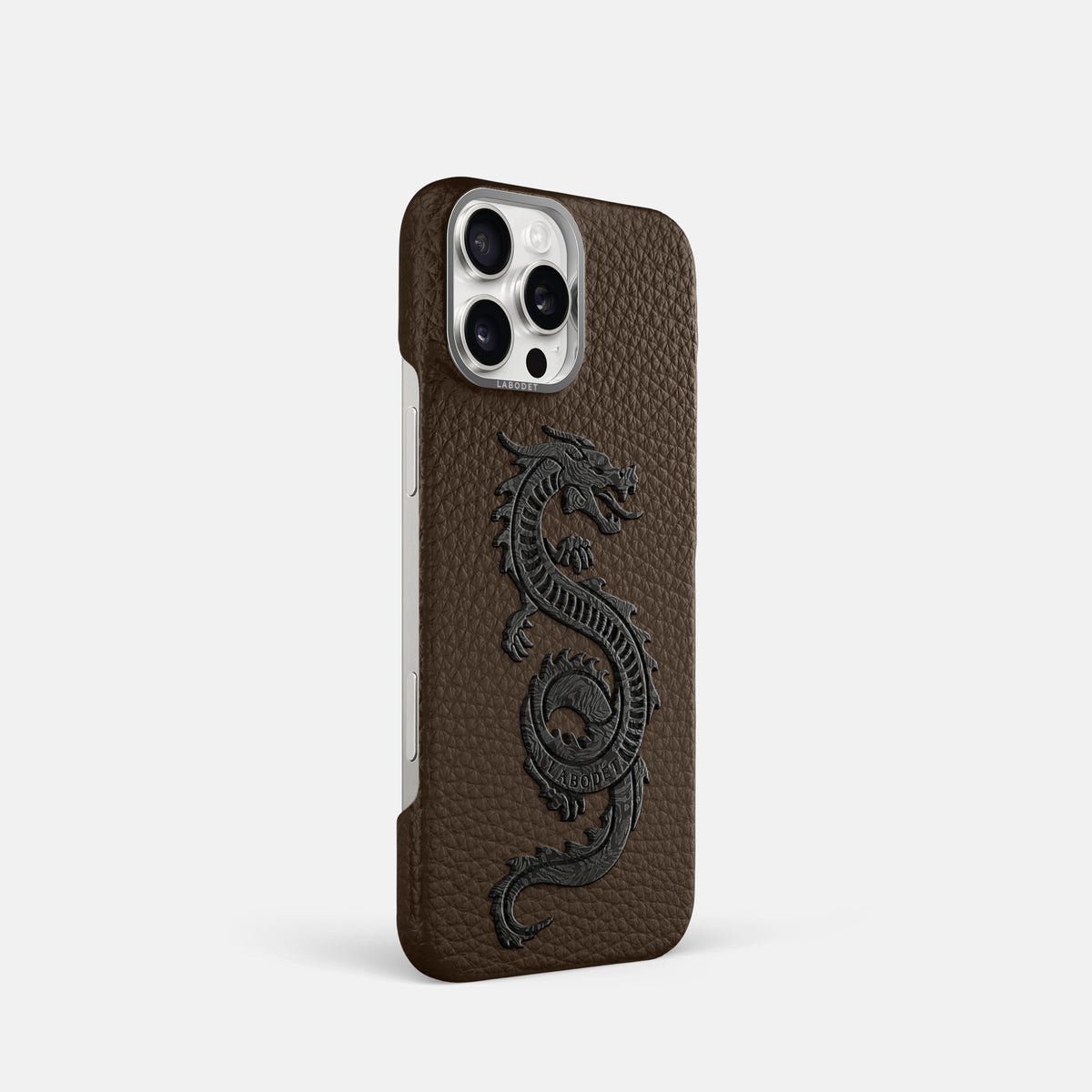 Dark Brown iPhone 16 Pro Classic Case Calf with Steel Metal -2 | Dark-Brown-Steel