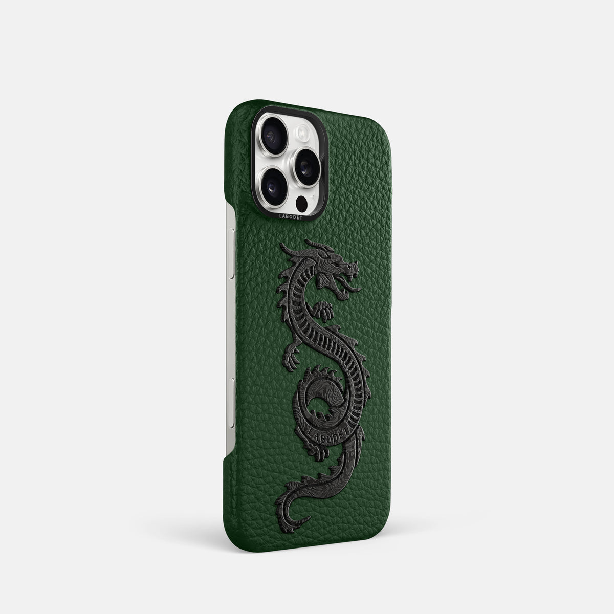 Dark Green iPhone 16 Pro Classic Case Calf with Black Metal -2 | Dark-Green-Black