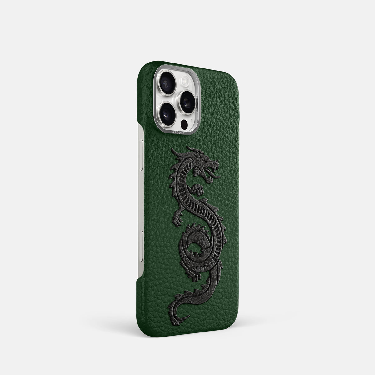 Dark Green iPhone 16 Pro Classic Case Calf with Steel Metal -2 | Dark-Green-Steel
