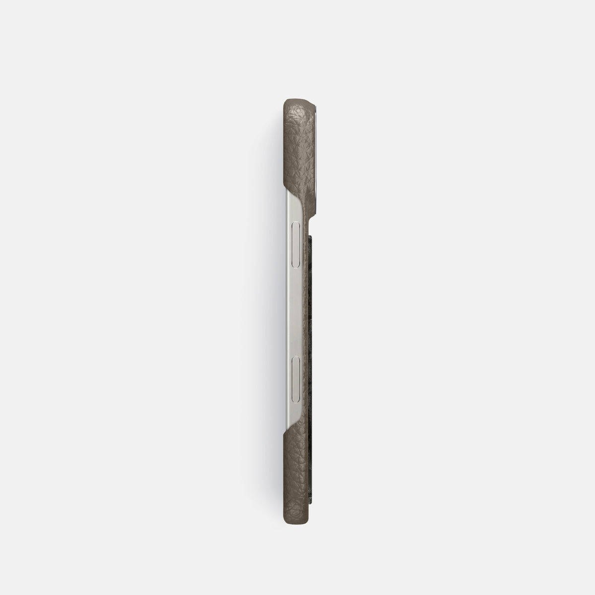 Taupe iPhone 16 Pro Classic Case Calf with Steel Metal -3 | Taupe-Steel