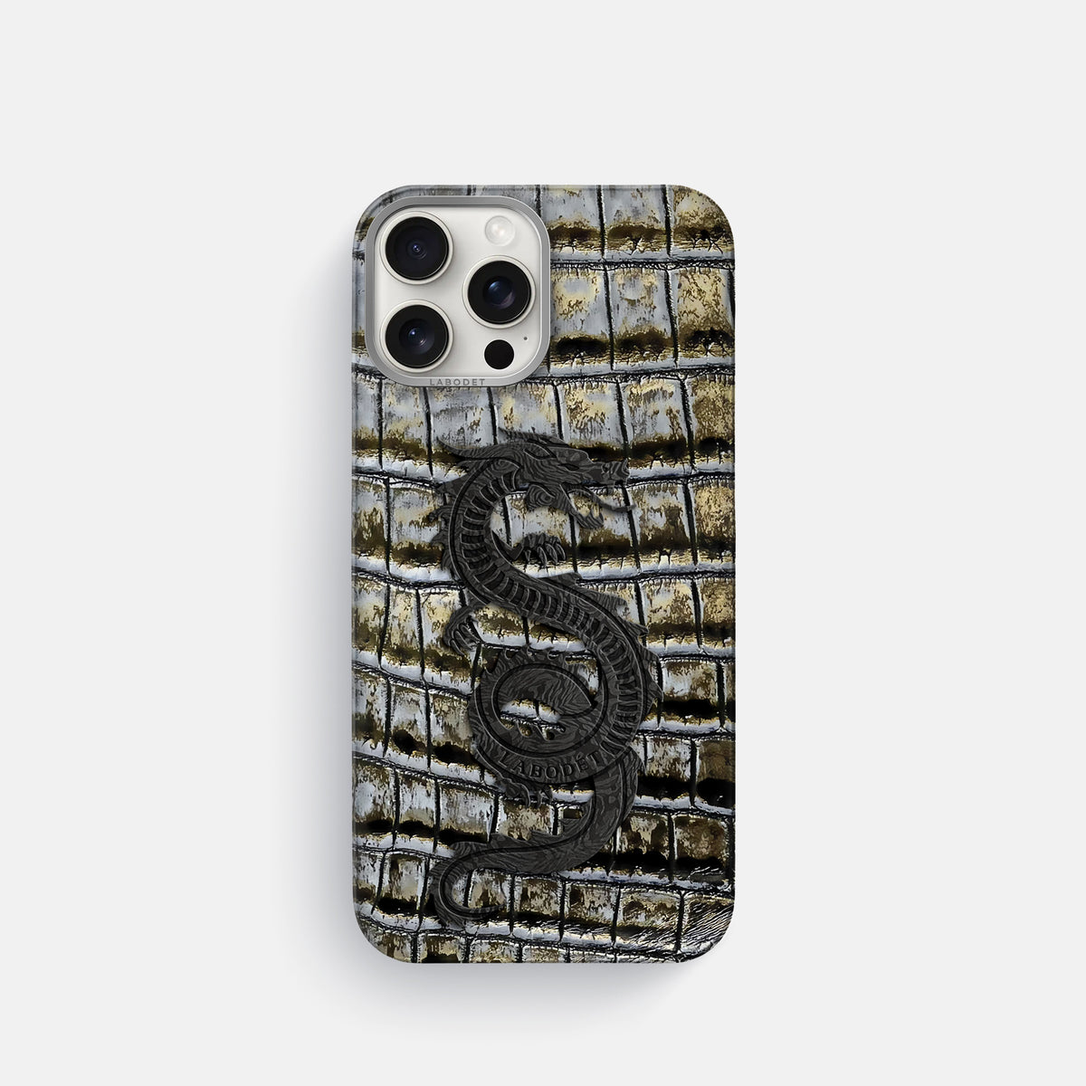 Antique-Bronze iPhone 16 Pro Classic Case Himalayan Crocodile with Steel Metal -1 | Antique-Bronze-Steel