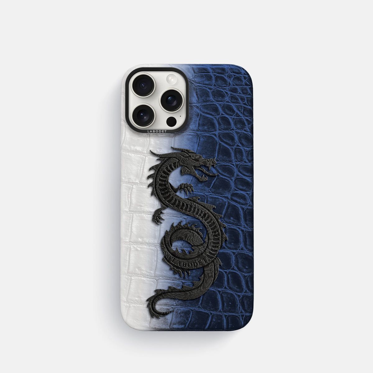 Navy Blue iPhone 16 Pro Classic Case Himalayan Crocodile with Black Metal -1 | Navy-Blue-Black
