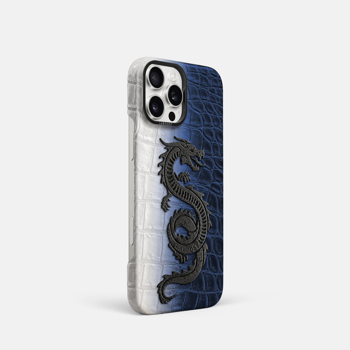 Navy Blue iPhone 16 Pro Classic Case Himalayan Crocodile with Black Metal -2 | Navy-Blue-Black