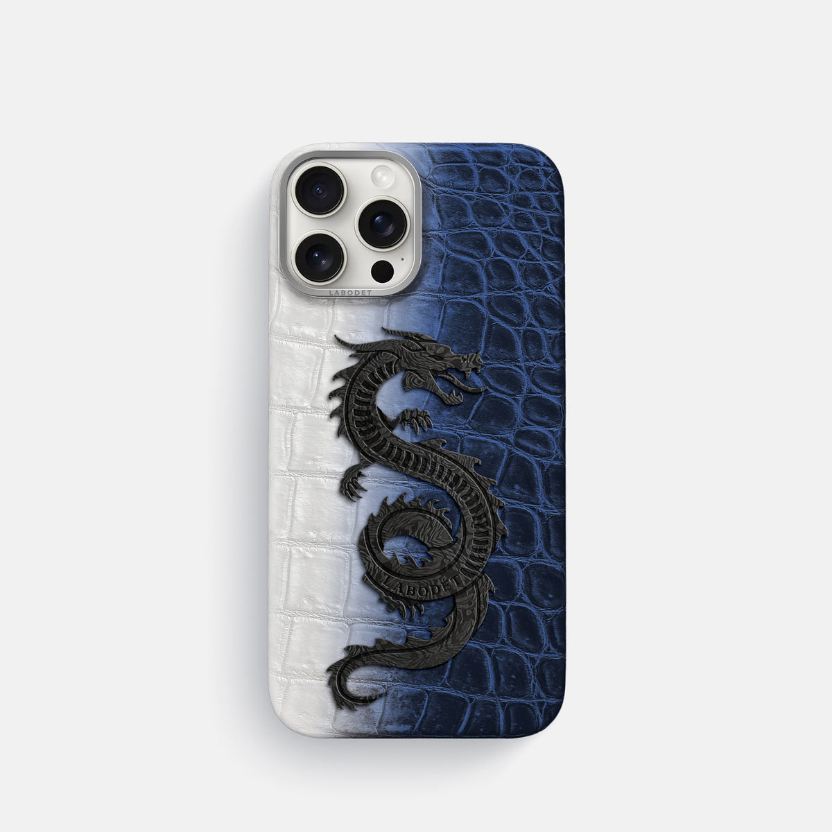 Navy Blue iPhone 16 Pro Classic Case Himalayan Crocodile with Steel Metal -1 | Navy-Blue-Steel