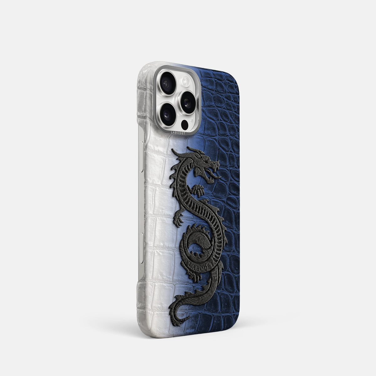 Navy Blue iPhone 16 Pro Classic Case Himalayan Crocodile with Steel Metal -2 | Navy-Blue-Steel