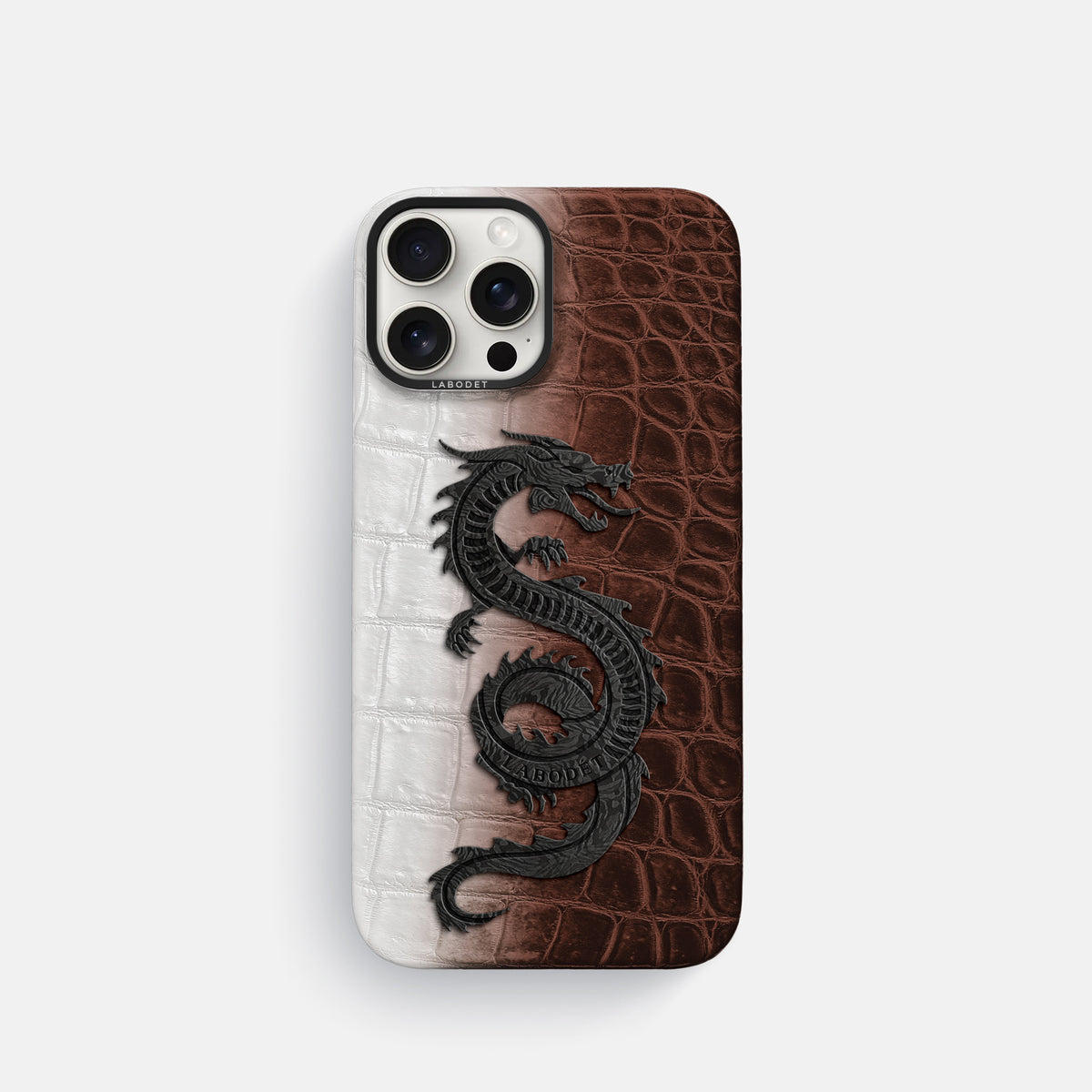 Dark Brown iPhone 16 Pro Classic Case Himalayan Crocodile with Black Metal -1 | Dark-Brown-Black